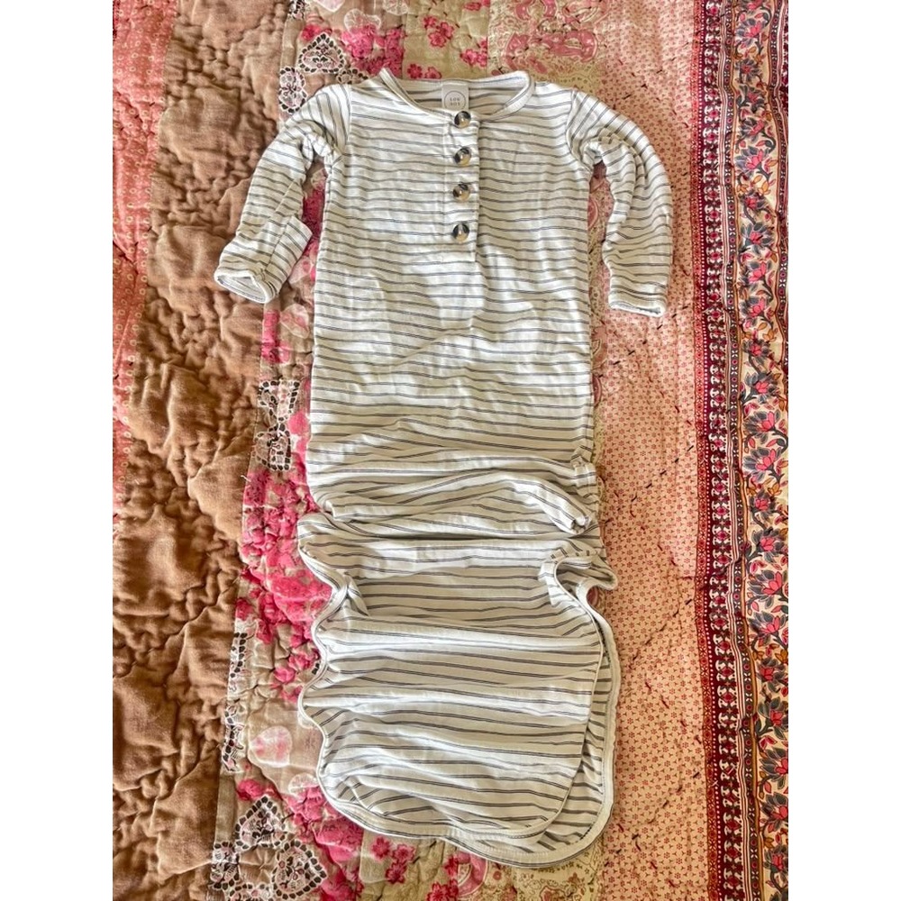 Lou Lou Newborn Knotted Gown White Black Striped Henley Rayon Spandex Sleepwear